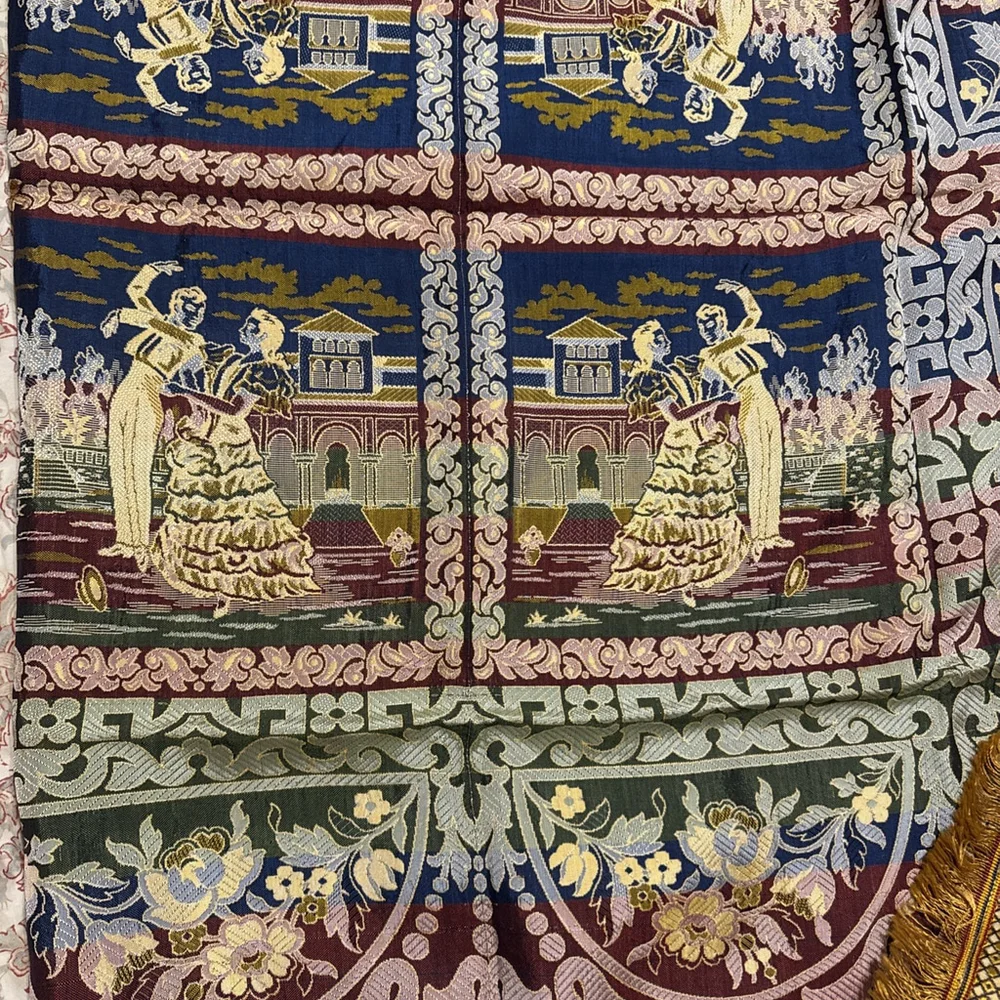 Spanish Tapestry Scarf Sevilla Spain Embroidered Manton Altar Table 48x48 Vtg